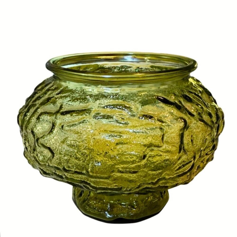 EO Brody Green Crinkle Glass Vase • 5” x 7” • Vintage MCM